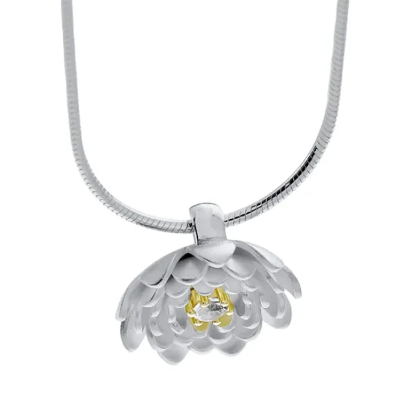 Triangel Anhänger Lotusblüte 14mm Silber hell weißer Topaz 3mm fac