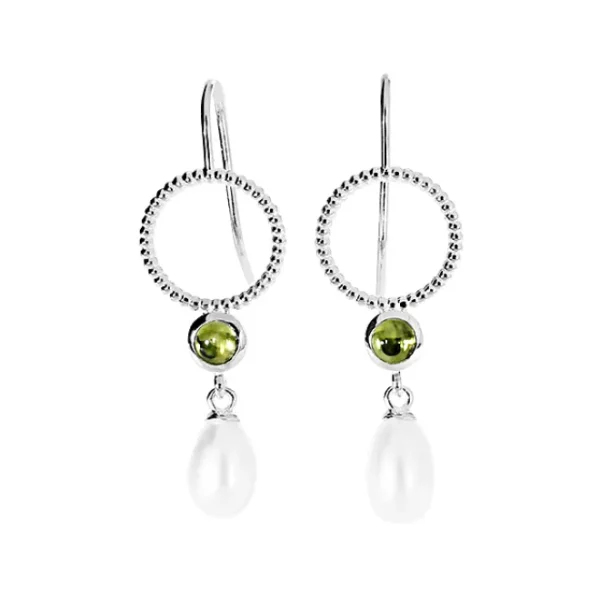 Triangel Ohrring Dots Silber 4 mm cab Peridot Perle Tropfen