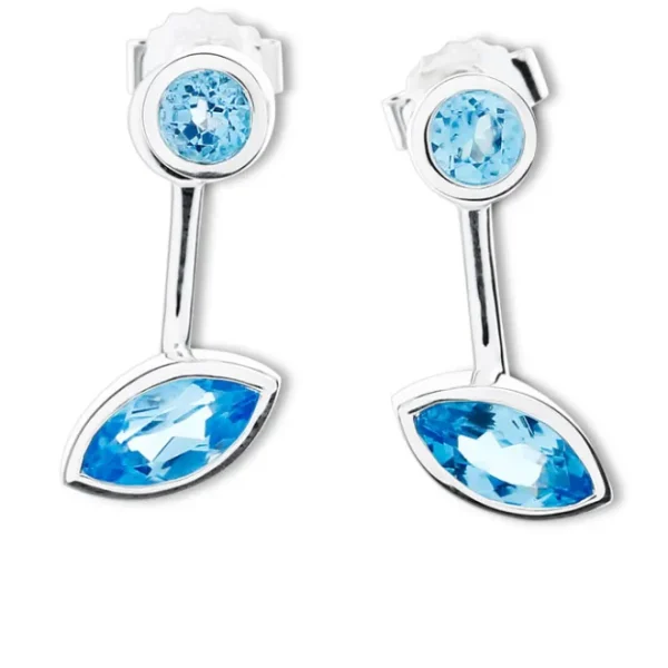 Triangel Ohrstecker Silber blauer Topas 8x4 nav / 4 mm rund fac