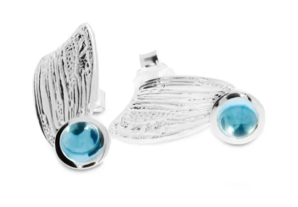 Triangel Ohrstecker Strandcores Silber hell Topas Swiss Blue 5 mm rund cab