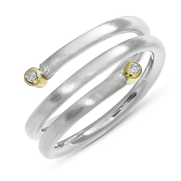 Triangel Ring Silber mit Feingold Diamant 2 x 0,2 ct TWsi